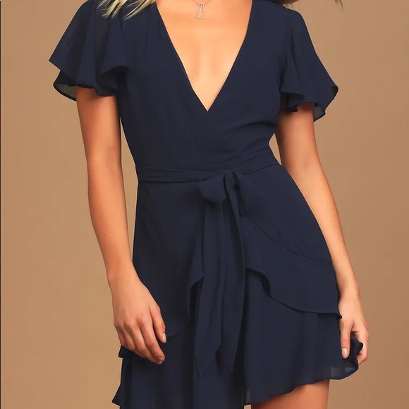 LuLu’s Sweet Like You Navy Ruffled Mini Dress | size Large | color Navy